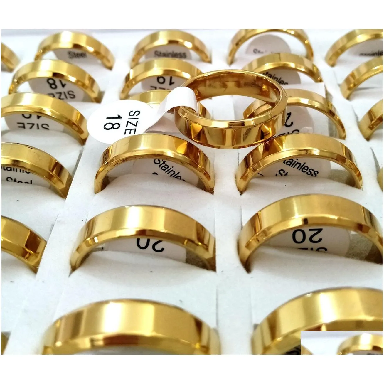 30pcs comfort-fit gold silver black 6mm width shiny mirror finish surface stainless steel band wedding ring trendy classic jewelry