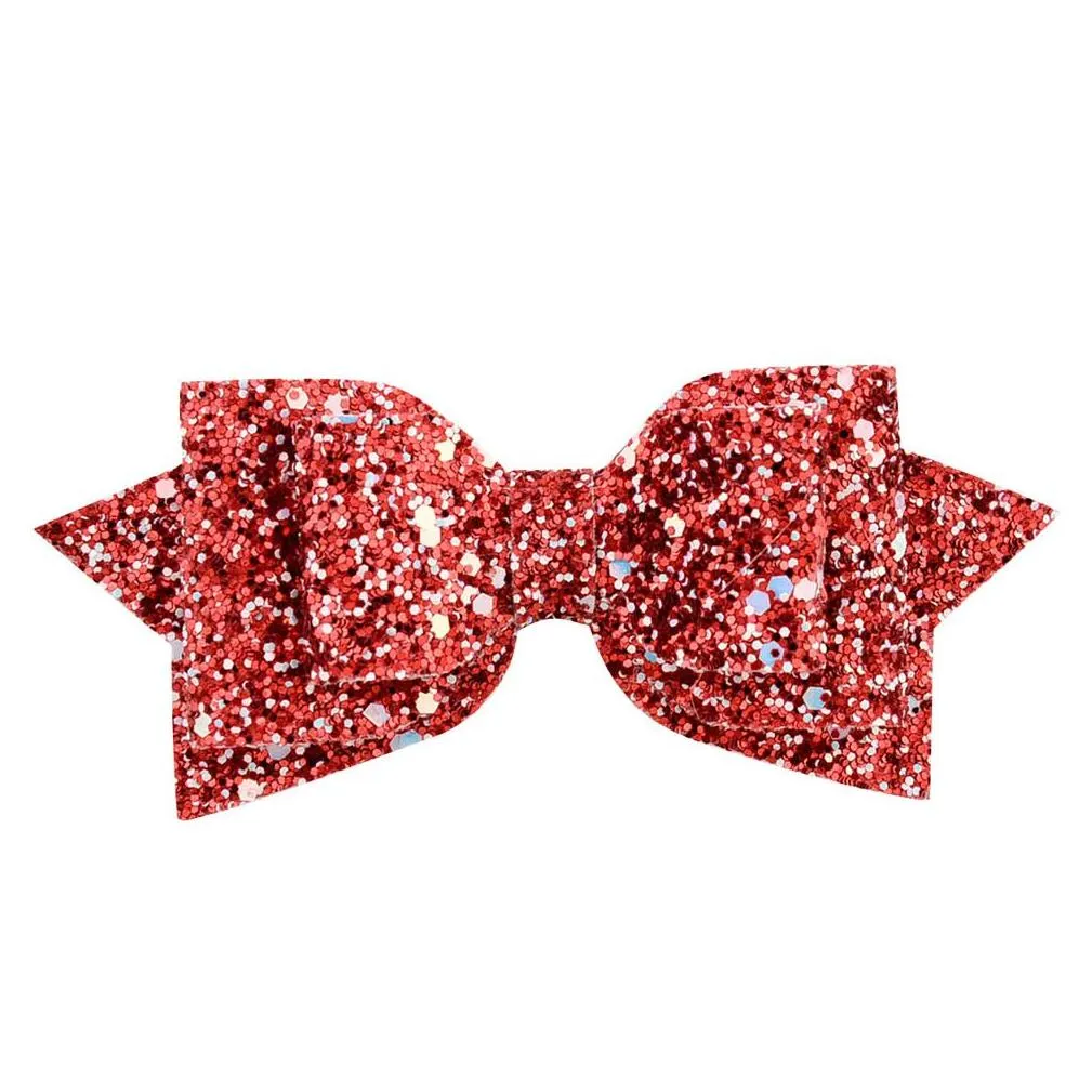 Baby Girls Bow Glitter Barrettes Children Kids Paillette hairpins Clips With Metal Teeth Clip Boutique 5inch Bows Hair Accessories