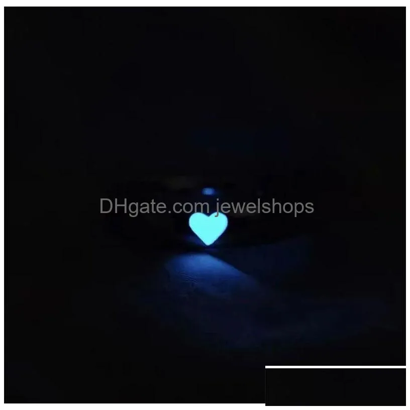 luminous love heart ring glow in dark fashion adjustable couples rings silver color pink blue light jewelry gift for lover