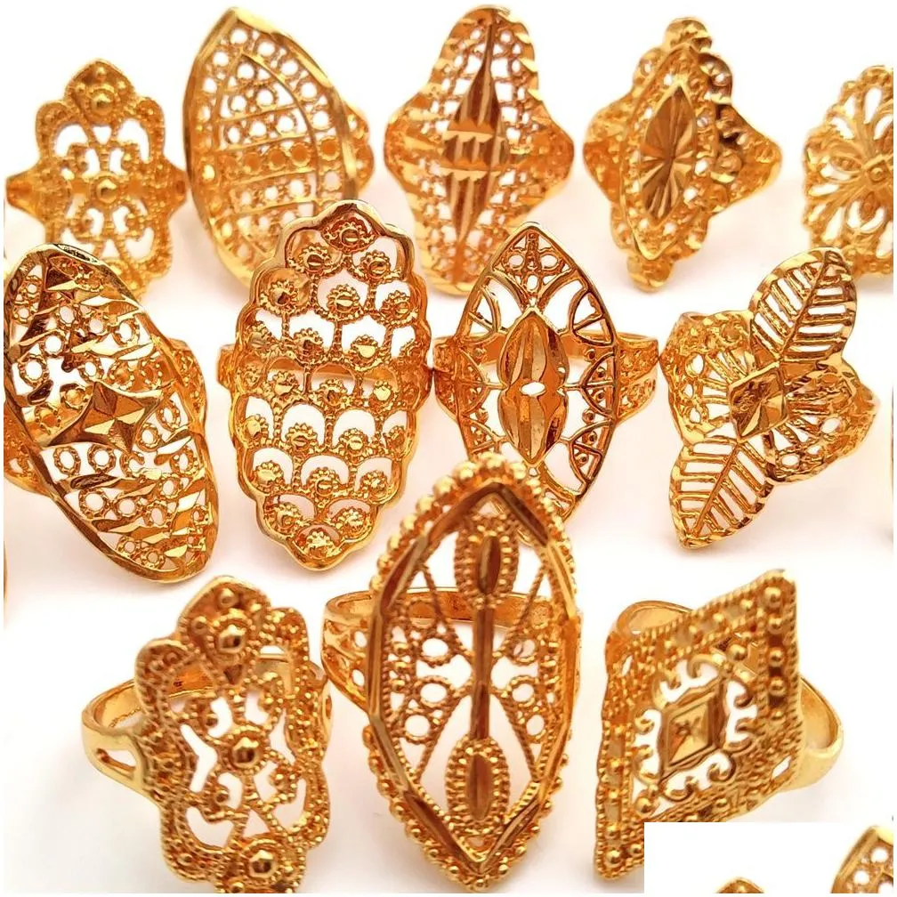 30pcs/lot aesthetic carved gold luxury women`s ring exquisite craftsmanship cut girls jewelry party vintage jewelry