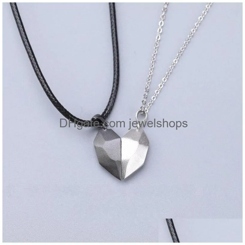 korean fashion magnetic couple necklace for lovers gothic punk heart pendant jewlry for men women party gift