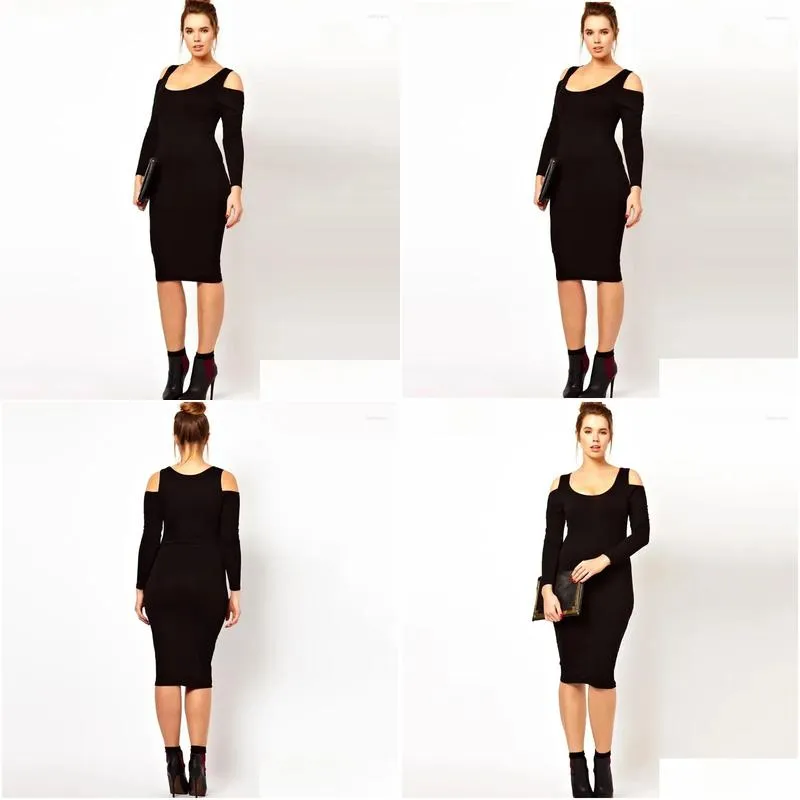 Plus Size Dresses Off Shoulder Sexy Bodycon Dress Women Long Sleeve Solid Black Elegant Fashion Midi Pencil Spring Party 6XL