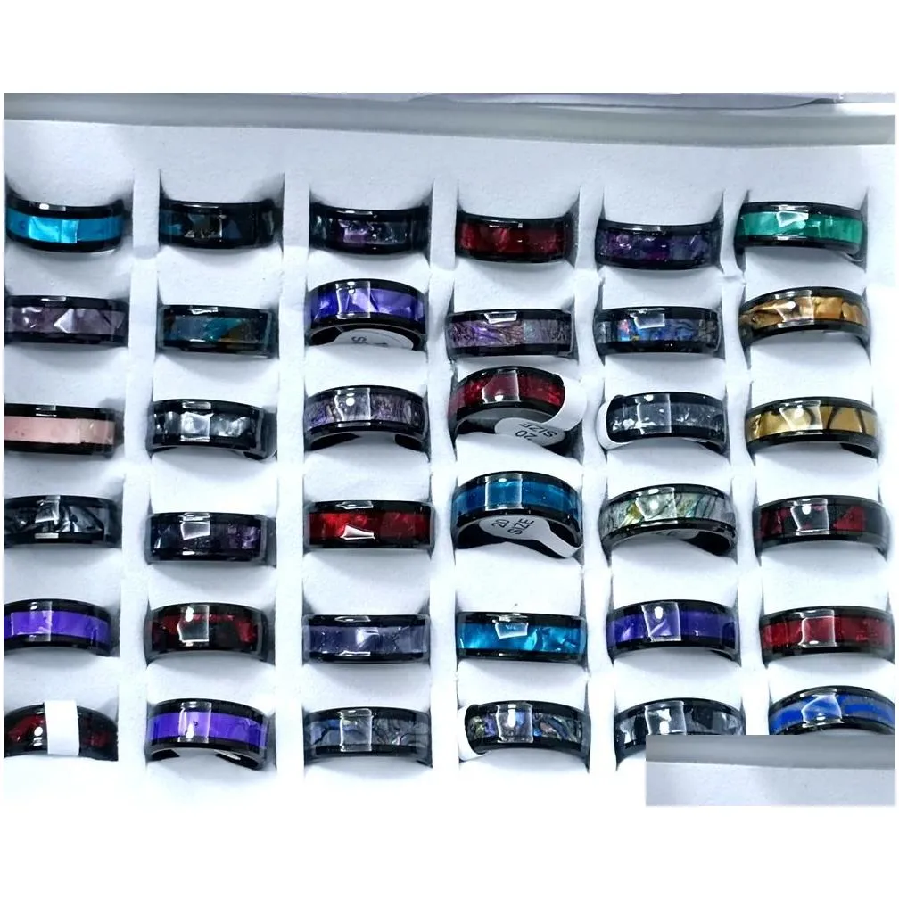 30pcs/lot black blue stainless steel shell ring high quality comfort-fit men women wedding band ring hot jewelry