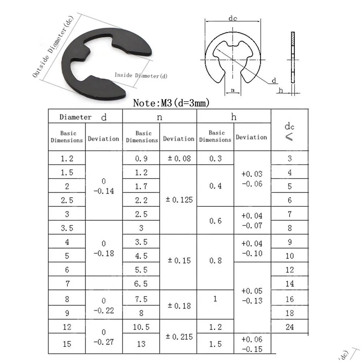 Spring Steel 65Mn Universal Hole Retaining Ring Shaft Buckle Circlip Open Type Outer 160 Piece Set Auto Parts