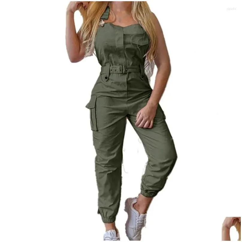Women`S Two Piece Pants Womens Stylish Jumpsuit Polyester Women Sleeveless Halter Casual Backless Y Slim Romper Drop Delivery Apparel Dhvx0
