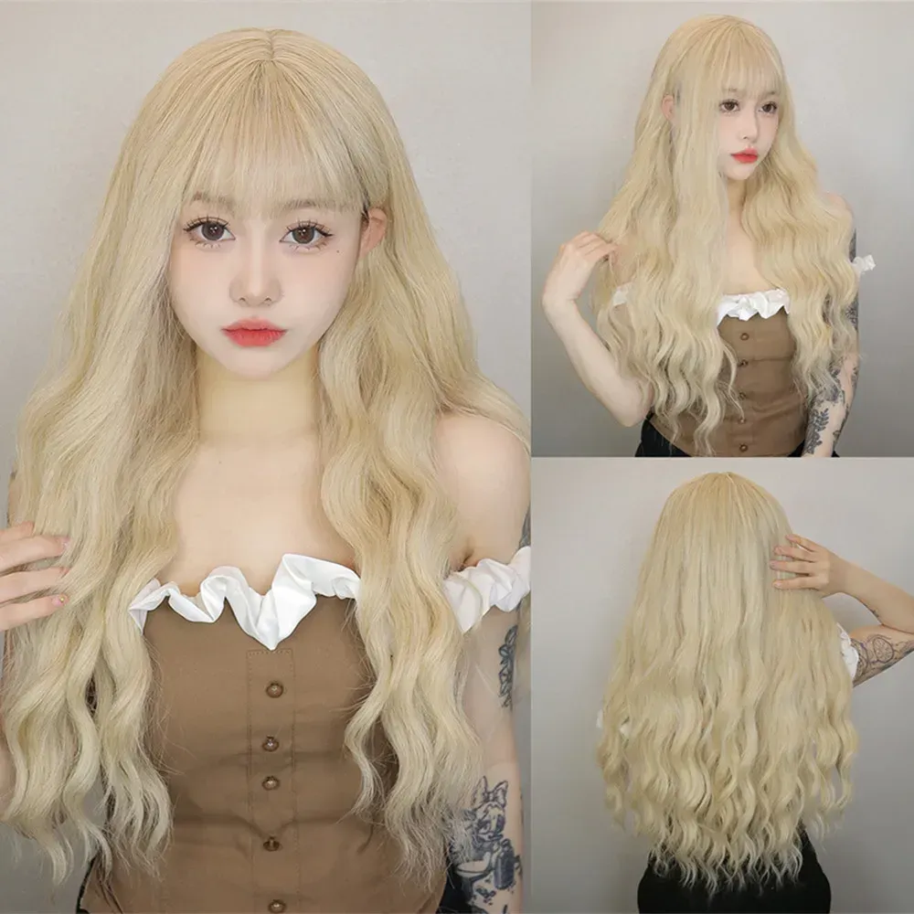 Wigs Long Body Wave Wig with Bangs Burgundy Wine Red Colorful Party Wig for Women Natural Daily Cosplay Synthetic Hair Heat Resistant