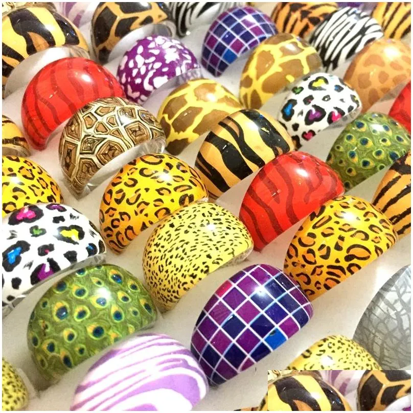 100pcs animal ring leopard skin mix resin rings for men and women wholesale fashion party cute jewelry gift