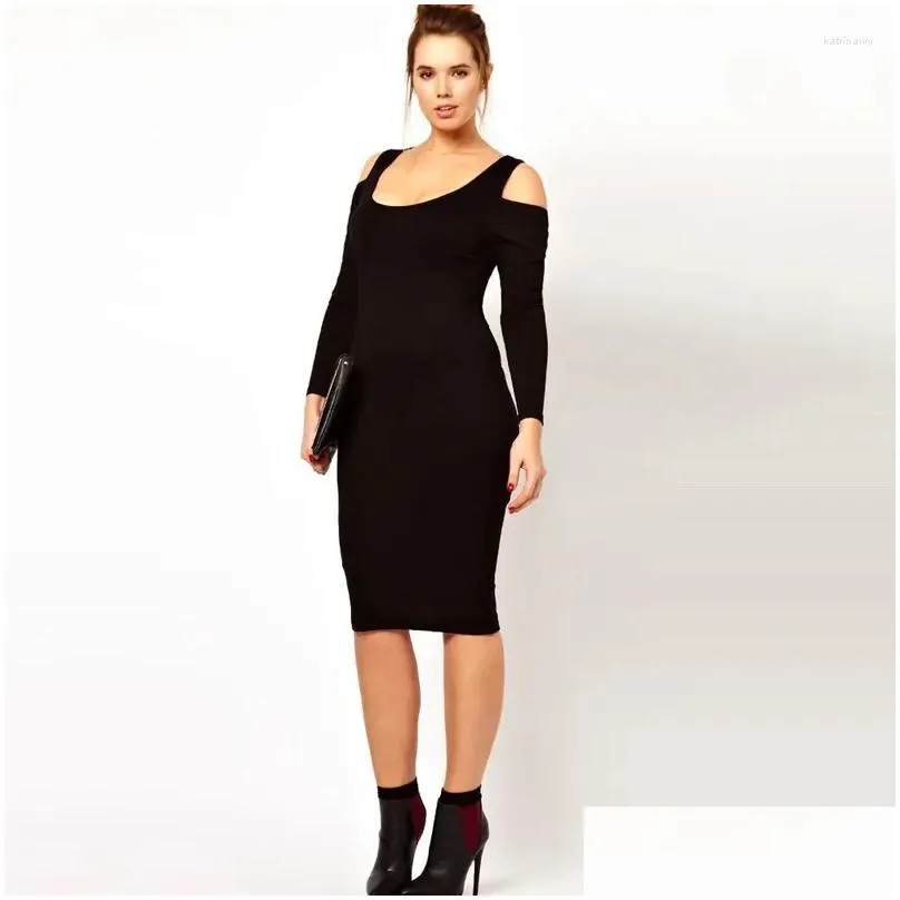 Plus Size Dresses Off Shoulder Sexy Bodycon Dress Women Long Sleeve Solid Black Elegant Fashion Midi Pencil Spring Party 6XL