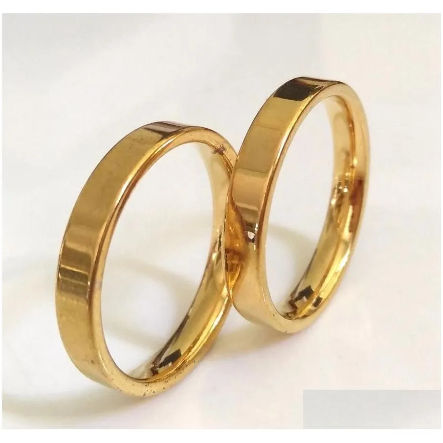 wholesale 50pcs gold 4mm band rings quality 316l stainless steel wedding engagement ring lovers gift party ring classic jewelry