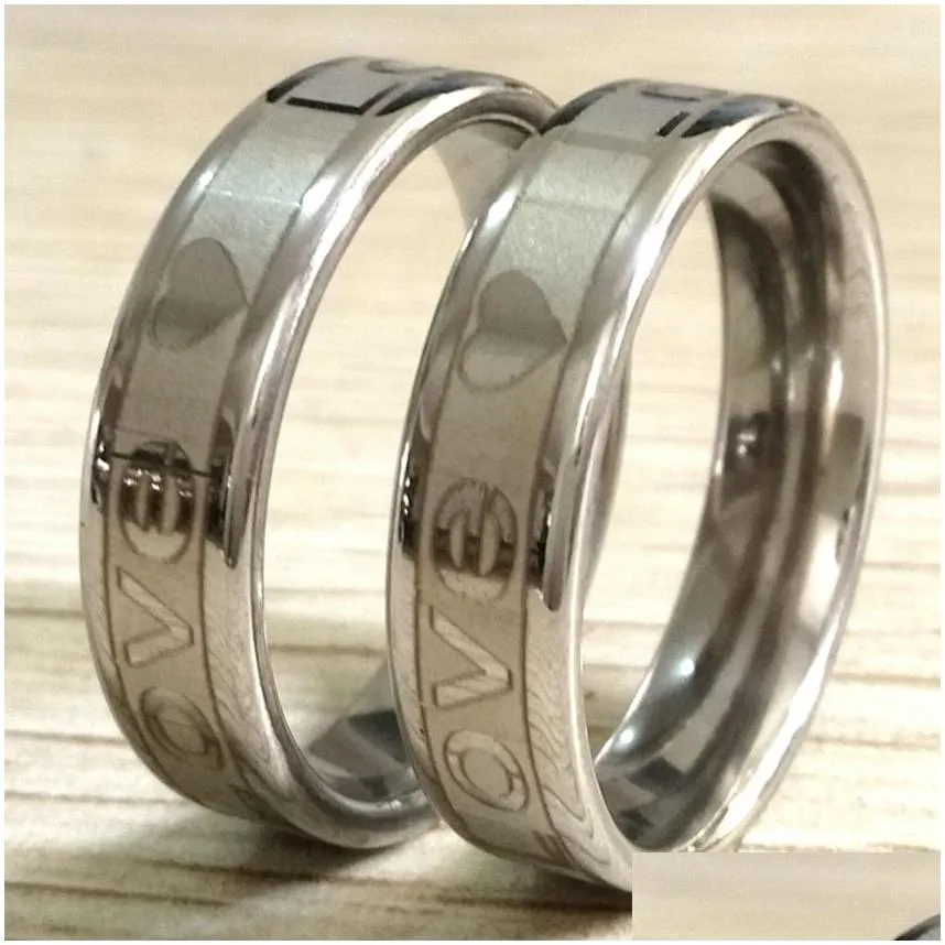 wholesale lots 50pcs love heart 6mm band comfort-fit silver stainless steel ring lovers couples wedding engagement jewelry gift favor