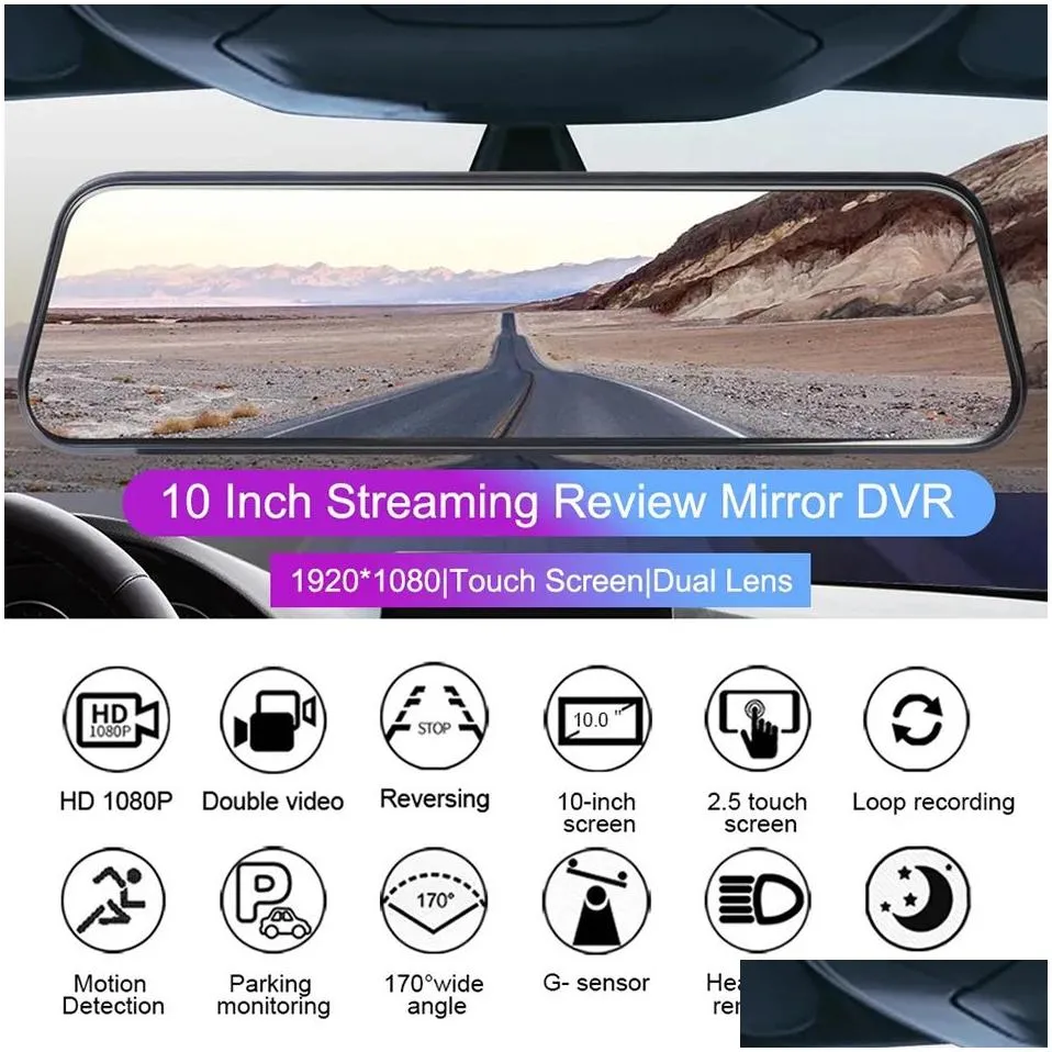 10 inch Rearview Mirror Camera for Car DVR 3 in 1 Cam WiFi GPS Driving Video Recorder Front And Rear View Black Box