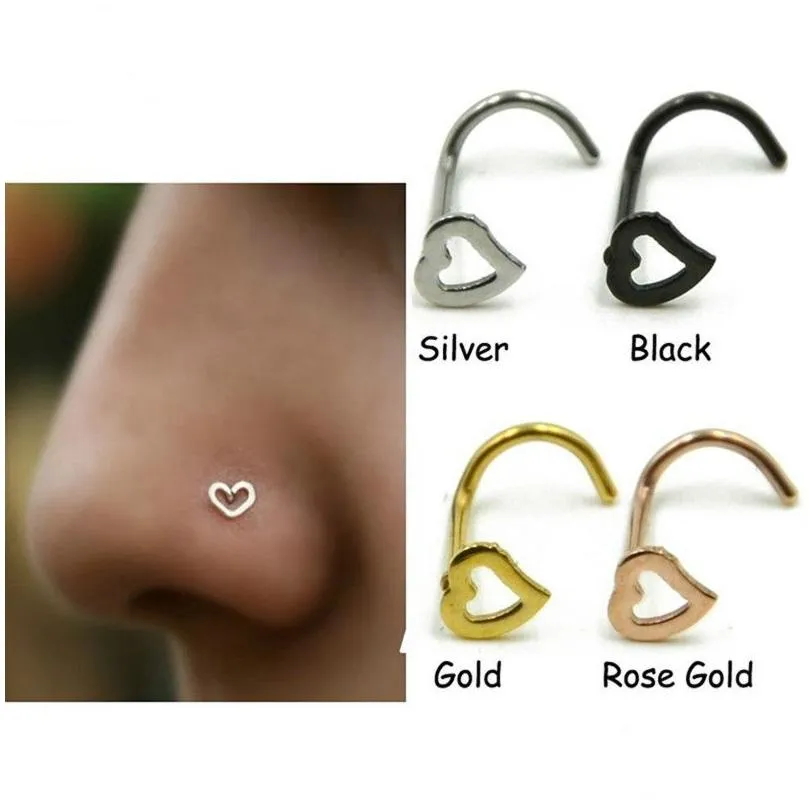 fashion punk stainless steel love nose ring nostril hoop women accessories jewelry