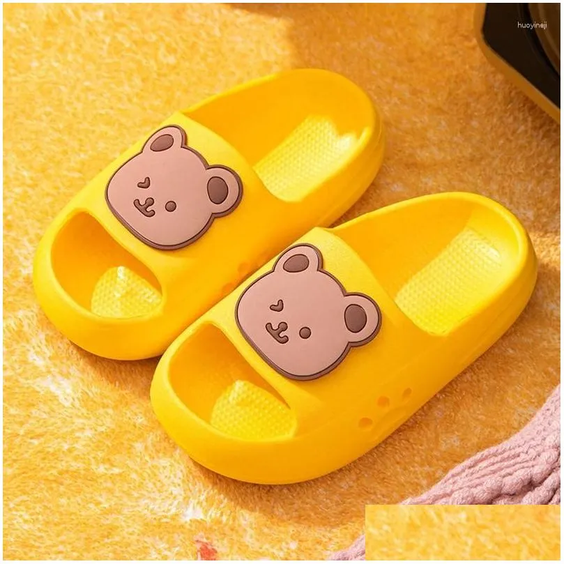 Slipper Summer Cartoon Bear Kids Slippers Boys Girls Thick Sole Non-slip Beach Shoes Soft EVA Comfort Flip Flops Indoor Bathroom