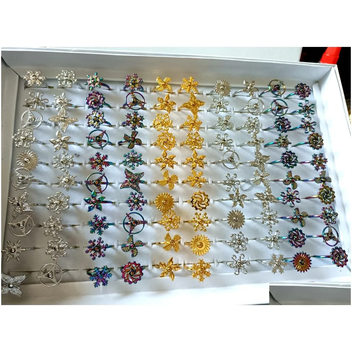 wholesale 30pcs kids children rotate 316l cross spin favor ring silver bands lots