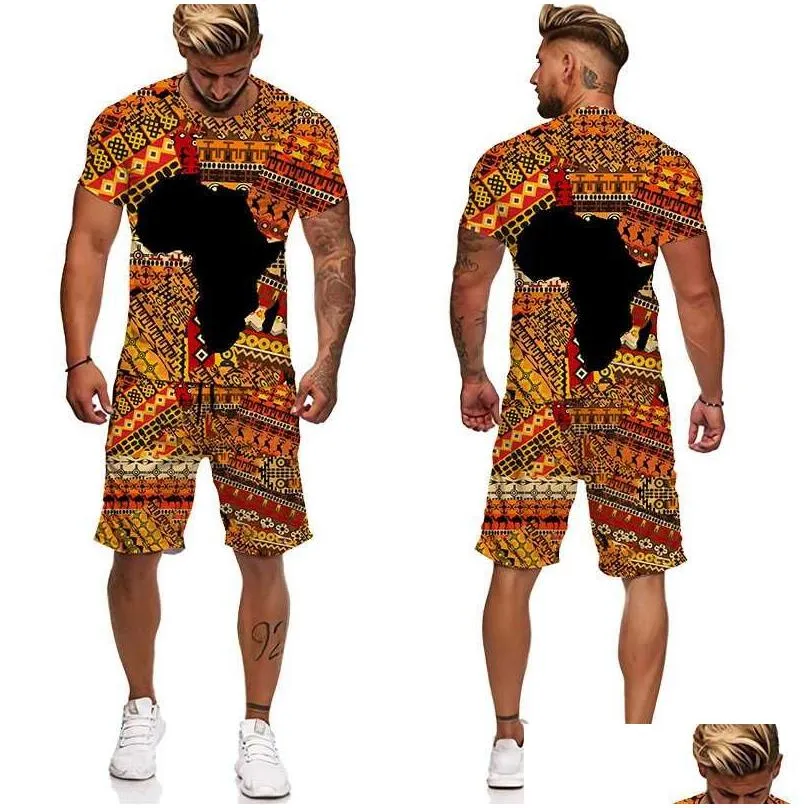 Men`S Tracksuits Mens African 3D Printing Women/Men Fashion T-Shirt Suit Retro Style Running Exercise Leisure Sports Summer Drop Deli Dhq9T