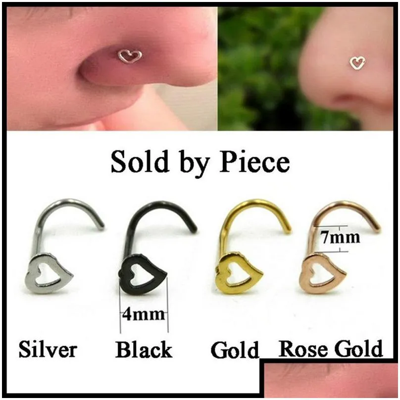 fashion punk stainless steel love nose ring nostril hoop women accessories jewelry