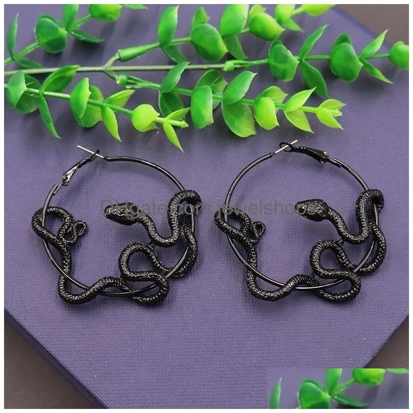 snake circle earrings vintage 925 silver gold black gothic charm jewelry serpent hoop women party accessories
