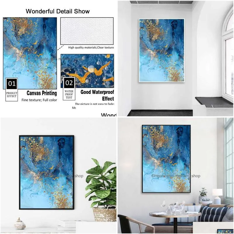 paintings paintings abstract blue sky canvas bird gold leaf wall art prints poster living room decor decorative home