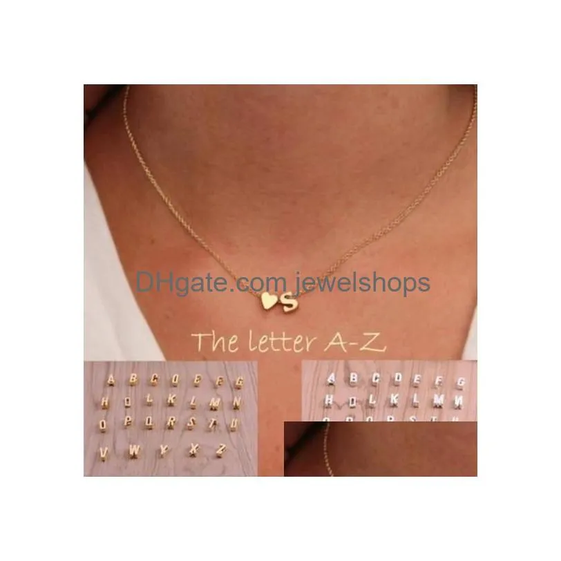 26 letters long sweater chain choker necklace tiny love heart pendants for women collier lovers gift gold silver a-j