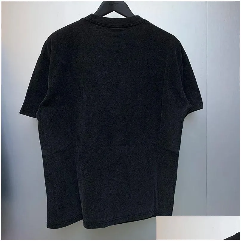 Vinatge Washed Black T-shirts Cotton Short Sleeve Men Women Hip-hop Tshirts