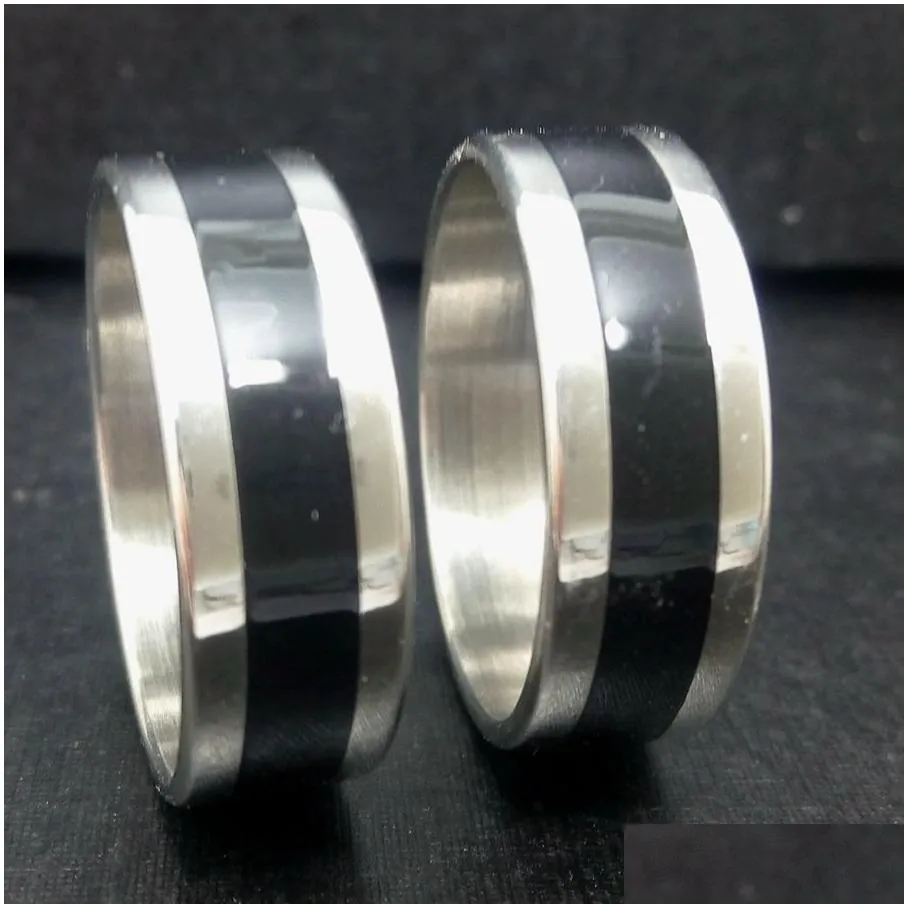 25pcs black enamel stripe stainless steel rings 8mm mens oil filled fashion ring man trendy jewelry