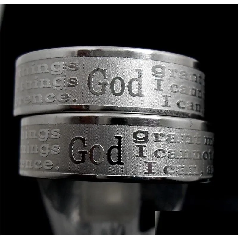 30pcs english etched serenity prayer rings stainless steel religious christian rings faith bible verse wholesale men women jewelry