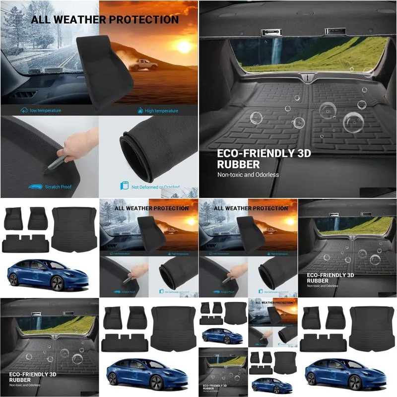 Tesla Model Y Floor Mats 3D Cargo Liners All-Weather Waterproof Protect Floor Interior Liner Accessories for 2020-2023 Model Y 4PCS