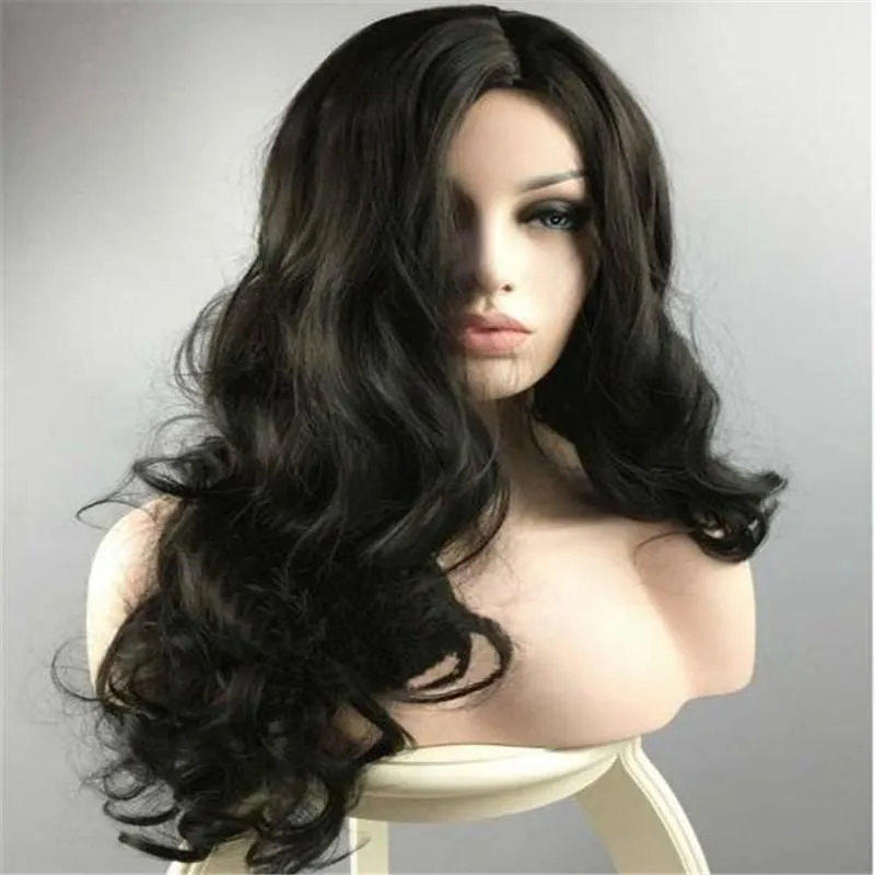 Top Quality Human Hair Wigs long black Wave wig Lace Front Wigs Glueless Full Lace Wigs for ladies elegant curly hair bea4091084353