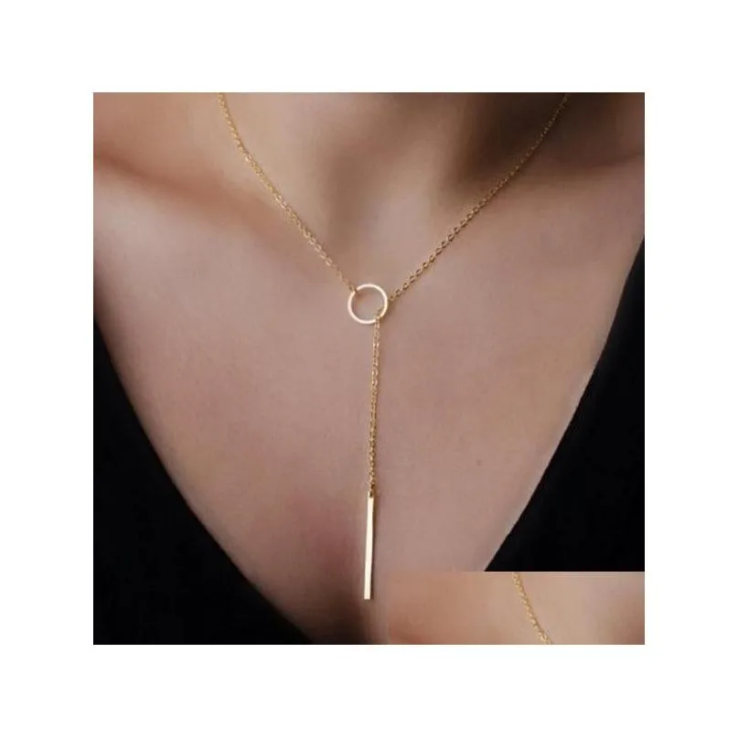 celebrity stunning golden/silver bar circle lariat necklace simple y shaped personality gift new fashion women jewellery