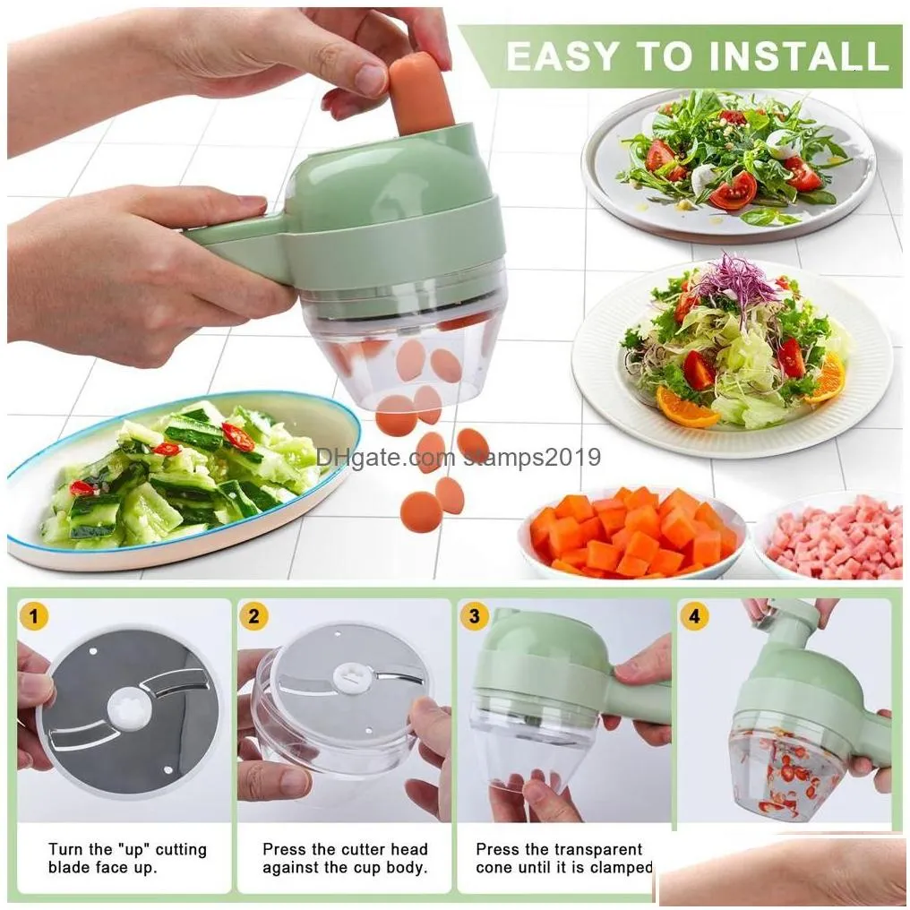 Fruit Vegetable Tools 4 In 1 Handheld Electric Slicer Usb Rechargeable Portable Food Processor Garlic Chili Onion Celery Ginger Me