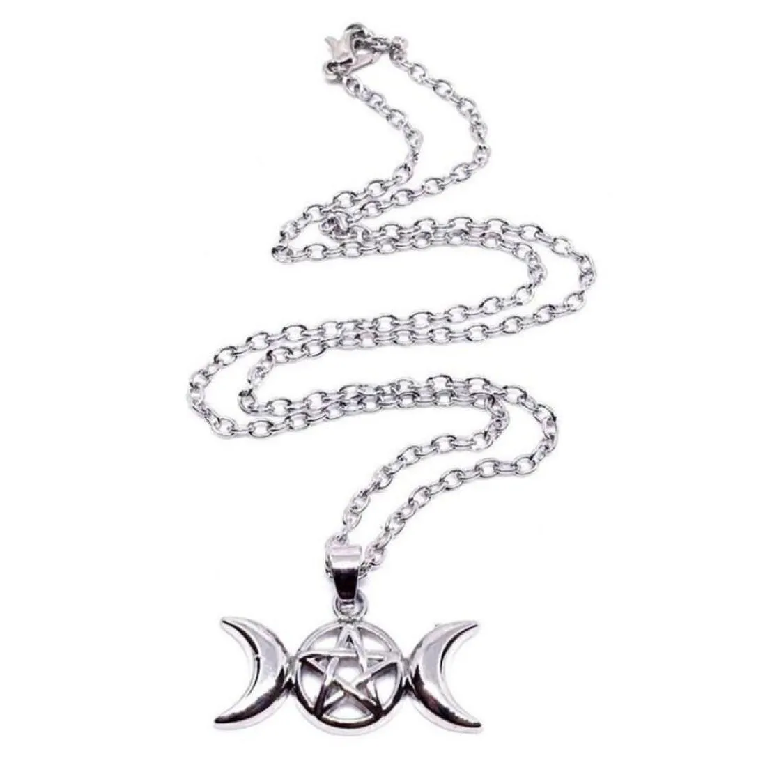 Pendant Necklaces Triple Moon Wiccan Pentacle Necklace Vintage Sier Alloy Gothic Collares Statement Women Fashion Jewelry Drop Deliv Otlyi