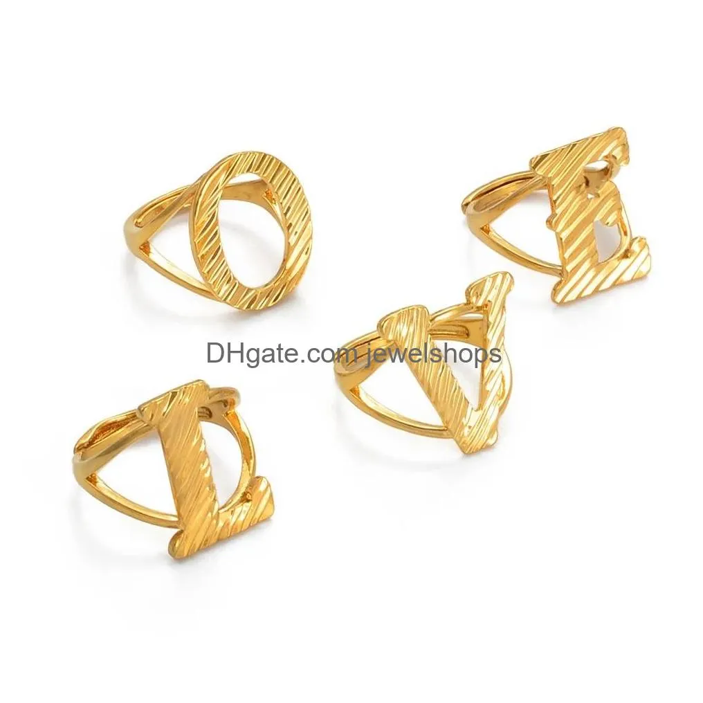 a-z letters ring women girl gold color african initial rings resizable english jewelry alphabet finger ring arab