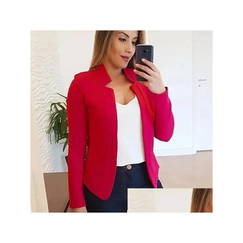 Women`s Suits Autumn Winter Elegant Solid Color Blazer Coats Womens Suit Collar Long Sleeve Slim Fit Tops Women