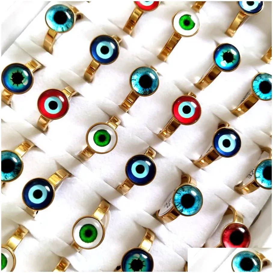 20pcs/lot women`s men`s punk gothic evil`s eye ring cool design gold stainless steel style mix eyeball demon eyed lucky jewelry party