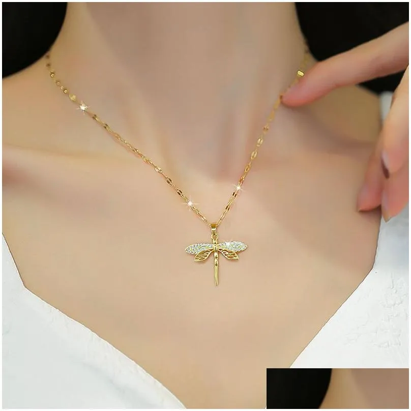 dragonfly pendants necklace jewelry accessories for elegant women luxurious short clavicle chain gifts 316l stainless steel