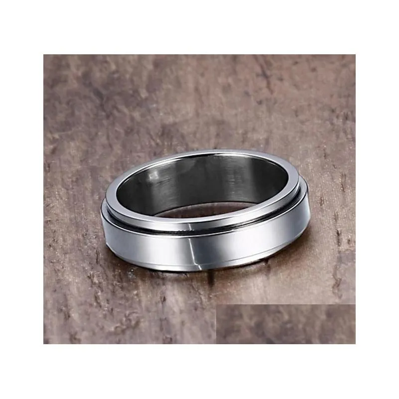 6mm spinner ring men stainless steel double loop design biker jewelry