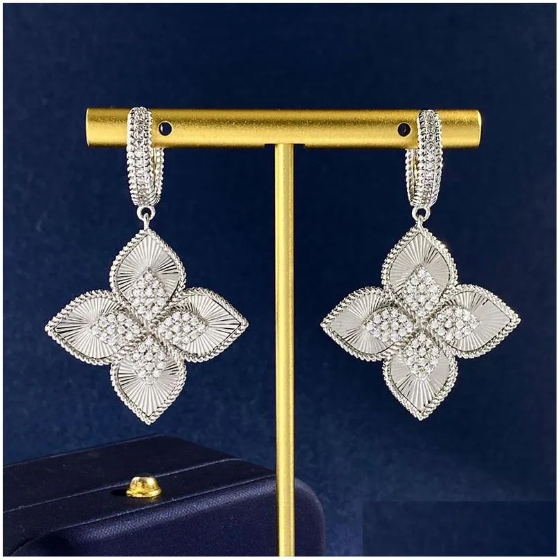 luxury brand clover designer earrings for women 18K gold silver 4 leaves flower elegant shining crystal diamond earings earring ear rings necklace bracelet