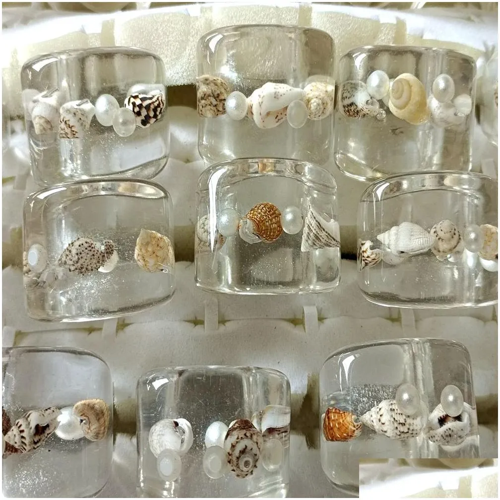 15pcs huge seashell in side ring resin fashon ring retro vintage jewelry wholesale