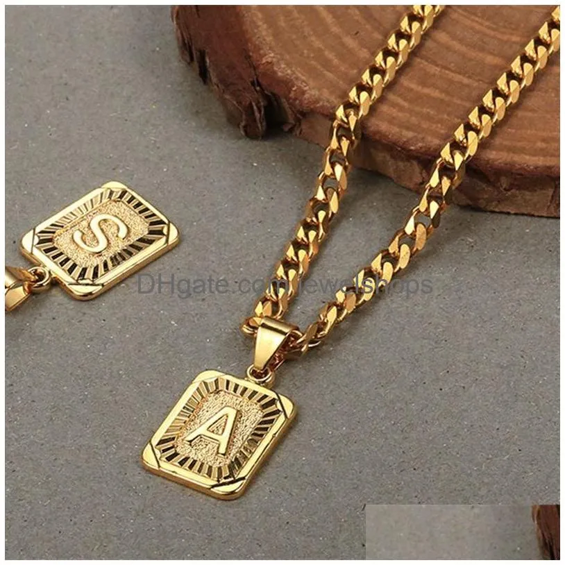 fashion 26 letter gold pendant necklace for men women cuban chain couple charm initial necklace choker jewelry collar