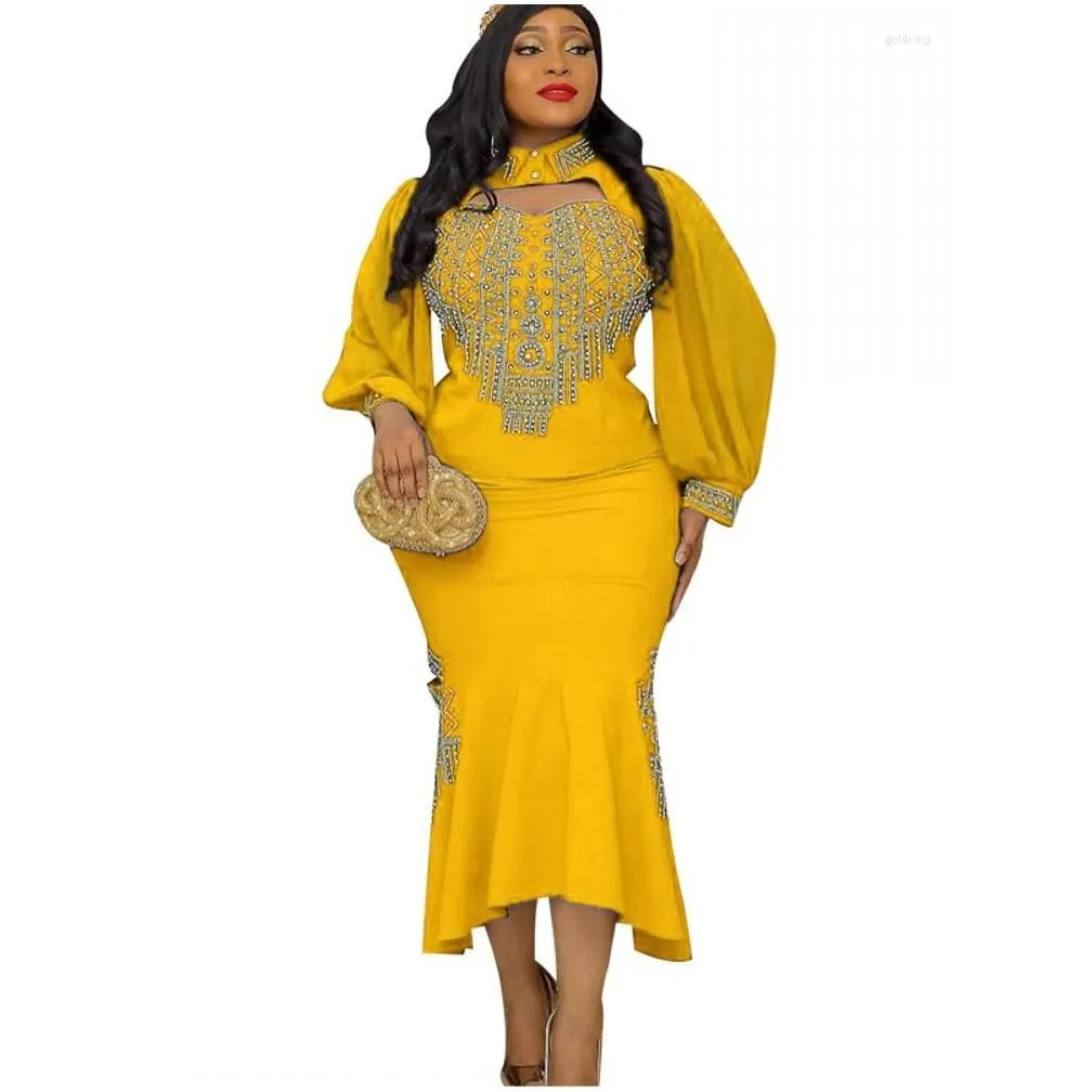 Ethnic Clothing 2 Piece Sets African Clothes For Women Dashiki Diamond Tops And Skirts Suits Elegant Turkish Wedding Party Dresses Dr Dhsft