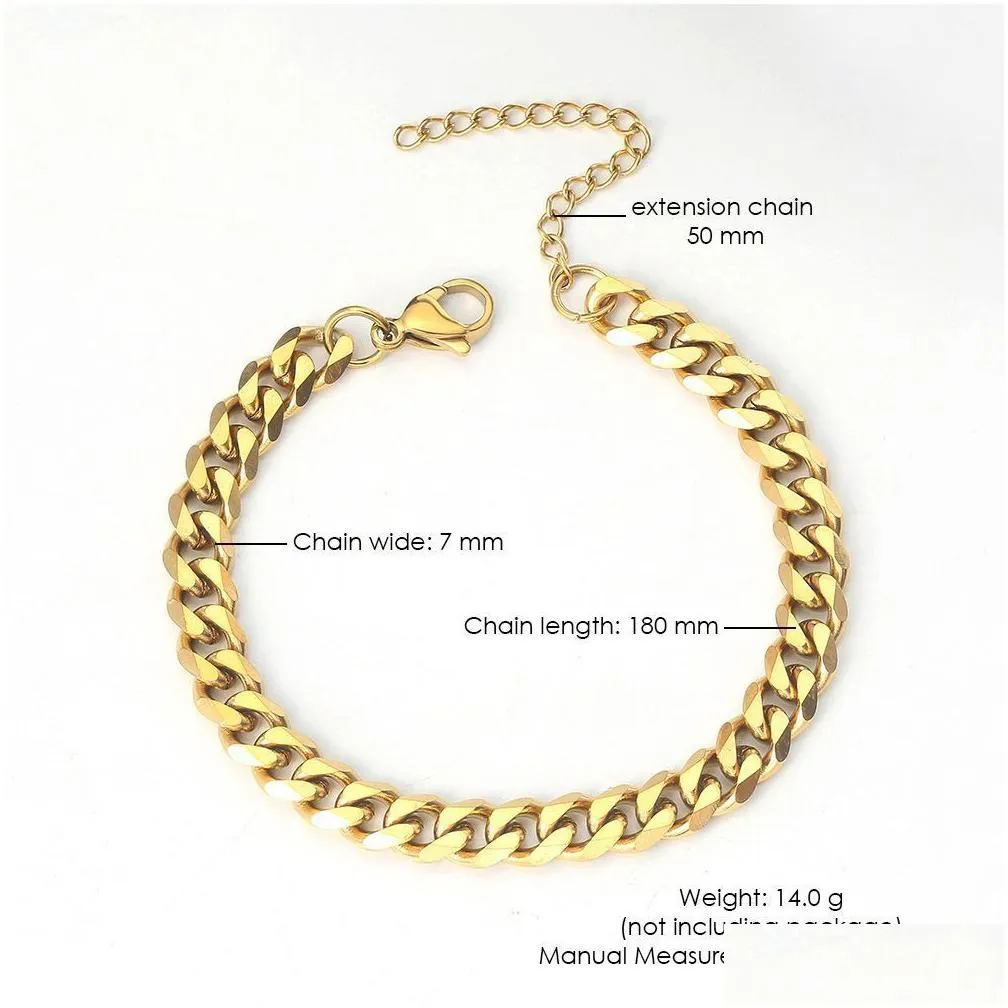 new trendy cuban chain men bracelet classic stainless steel 3/5/7mm width chain bracelet for men women jewelry gift