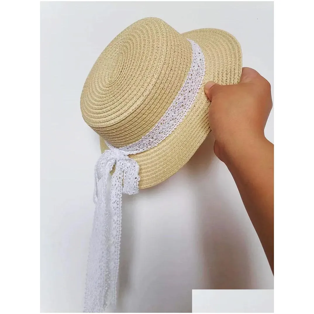 Keepsakes Topi Matahari Putri Ibu Mode Elegan Mutiara Jaring Renda Jerami Musim Panas Pelindung Pantai Luar Ruangan untuk Dewasa dan Perempuan