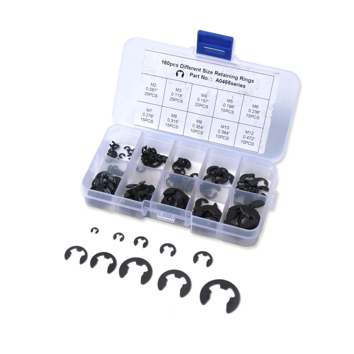 Spring Steel 65Mn Universal Hole Retaining Ring Shaft Buckle Circlip Open Type Outer 160 Piece Set Auto Parts
