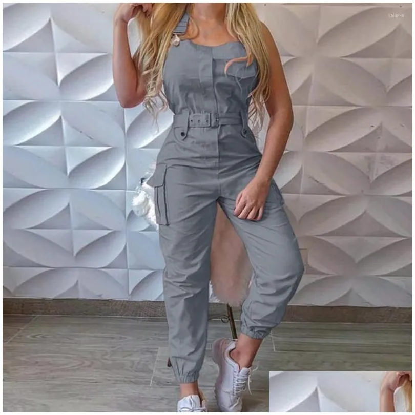 Women`S Two Piece Pants Womens Stylish Jumpsuit Polyester Women Sleeveless Halter Casual Backless Y Slim Romper Drop Delivery Apparel Dhvx0