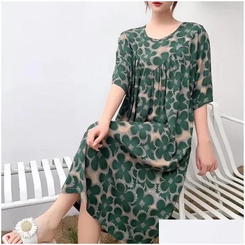 Women`s Sleepwear Pajamas Cotton Round Worn 2023 Homewear Neck Women Plus Dress Nightdress Printed Summer Outside Be Pijamas Size Can