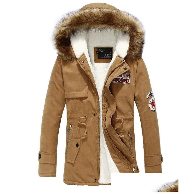 Men`s Jackets Designer Windproof Warm New Faux Fur Long Winter Trench Coat Jacket Hooded Parka Overcoat Solid Color