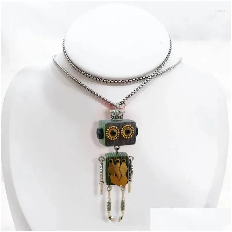 Pendant Necklaces Block Robot Necklace Adjustable Length Punk Neckchain Stylish Leather Cord Accessory Fade Resistant Chokers