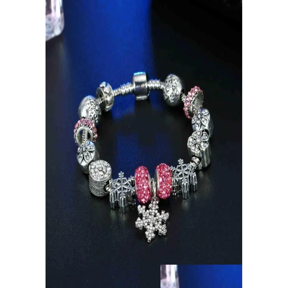 Charm Bracelets Handmade Jewelry Whole European Style Diy Large Hole Bead Bracelet Christmas Gifts For Women Snowflake Santa R157024 Otr3C