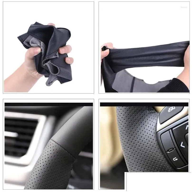 Steering Wheel Covers Car Cover For I40 2011-2024 Customized DIY Wrap Microfiber Leather Hand Sewing