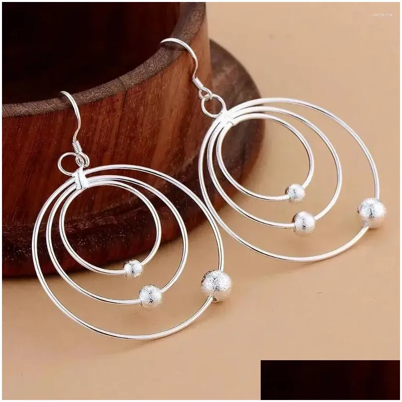 Dangle Earrings Silver Plated Three Circle Beads For Women Brands Christmas Gifts Wedding Party Girl Jewelry